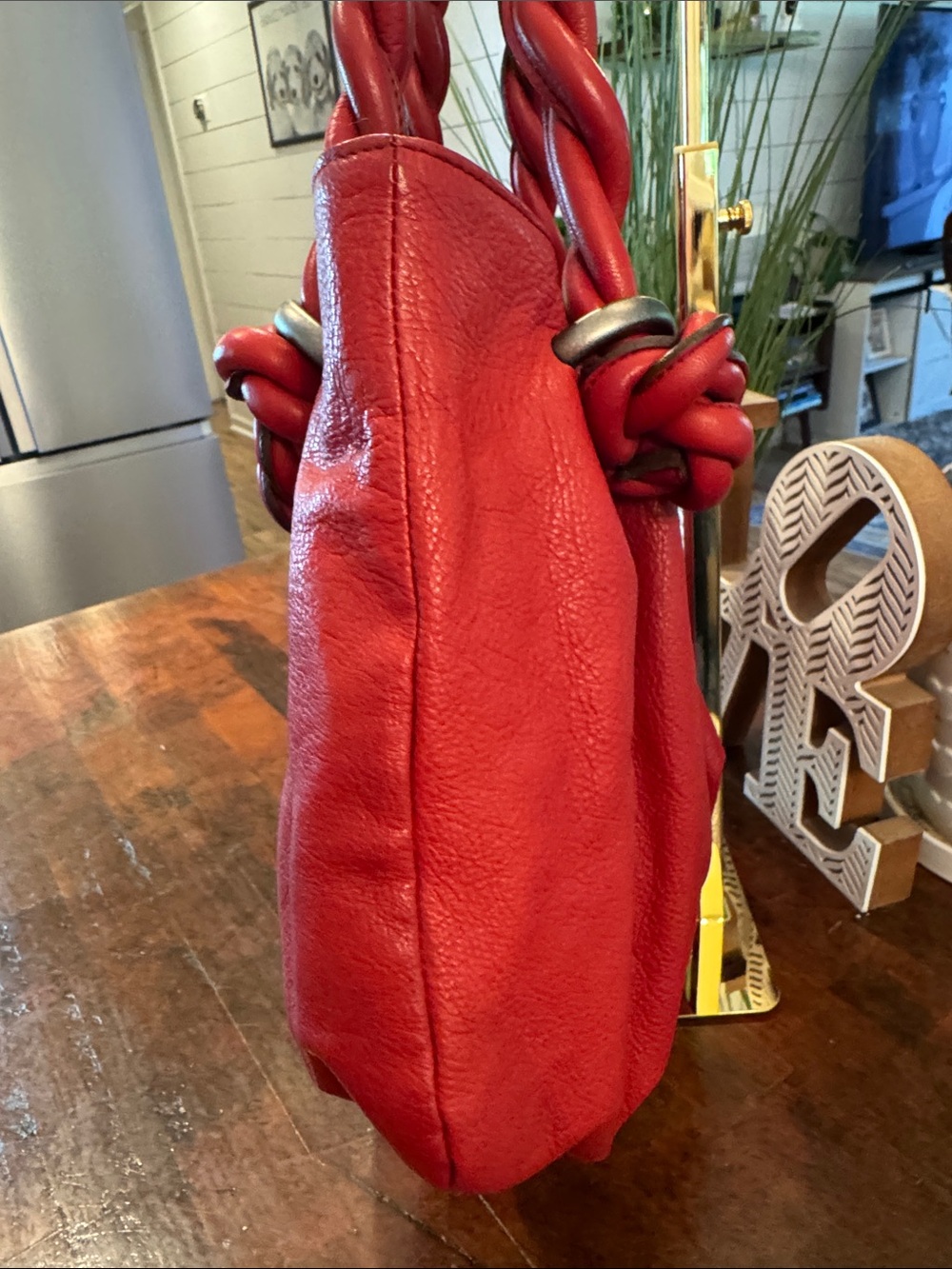 LUPO Barcelona Red Leather Hobo Tote - Signature Braided Strap Handbag - Picture 6 of 11